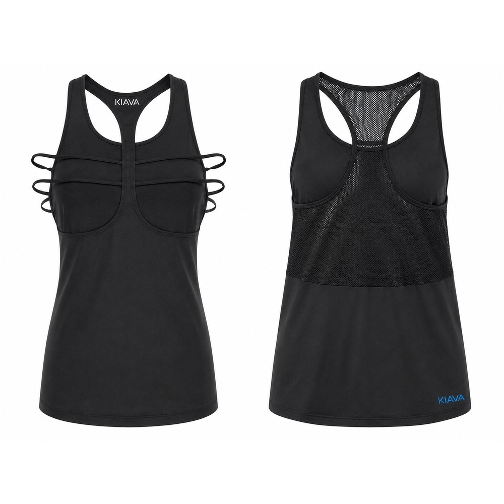 Kiava Womens Black Racerback Tank Top Lot 2 Strappy Mesh Athletic Gym Yoga Large